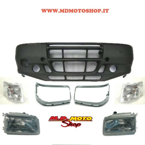 PARAURTI ANTERIORE + COPPIA FARI DX/SX + CORNICI FARI FARO PER PIAGGIO PORTER 99< 09