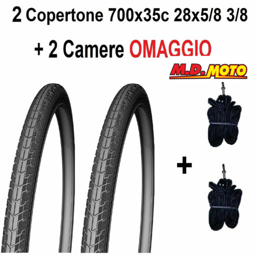 2 Copertoni Bici 28 CityBike Trekking Passeggio 700x35c + Camere Nero Pneumatico
