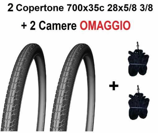 2 Copertoni Bici 28 CityBike Trekking Passeggio 700x35c + Camere Nero Pneumatico - immagine 2