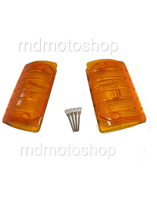 FRP 480-COPPIA GEMME PLASTICHE FRECCE ANTERIORI ARANCIO PIAGGIO APE TM 703 1990>2015